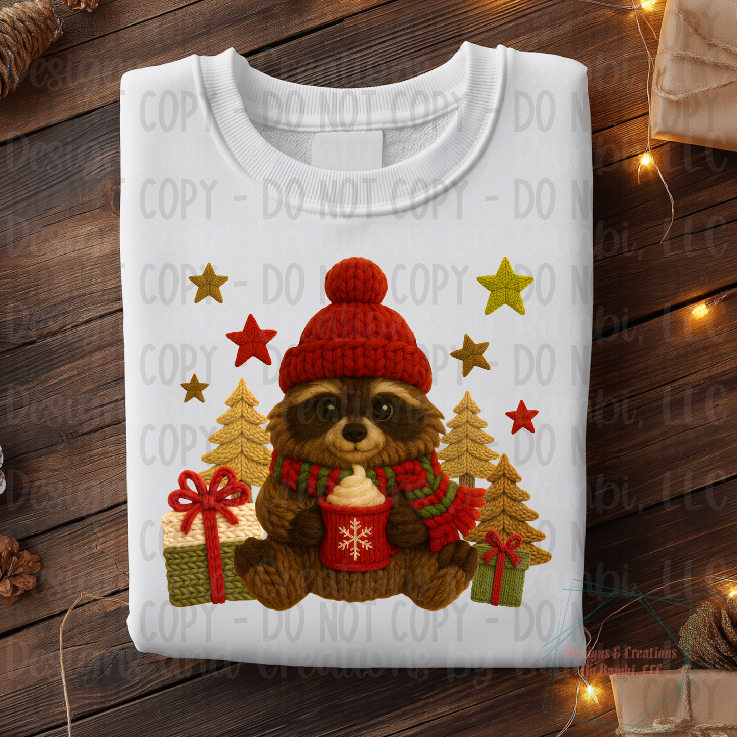 Faux Knit Festive Coon with Cocoa