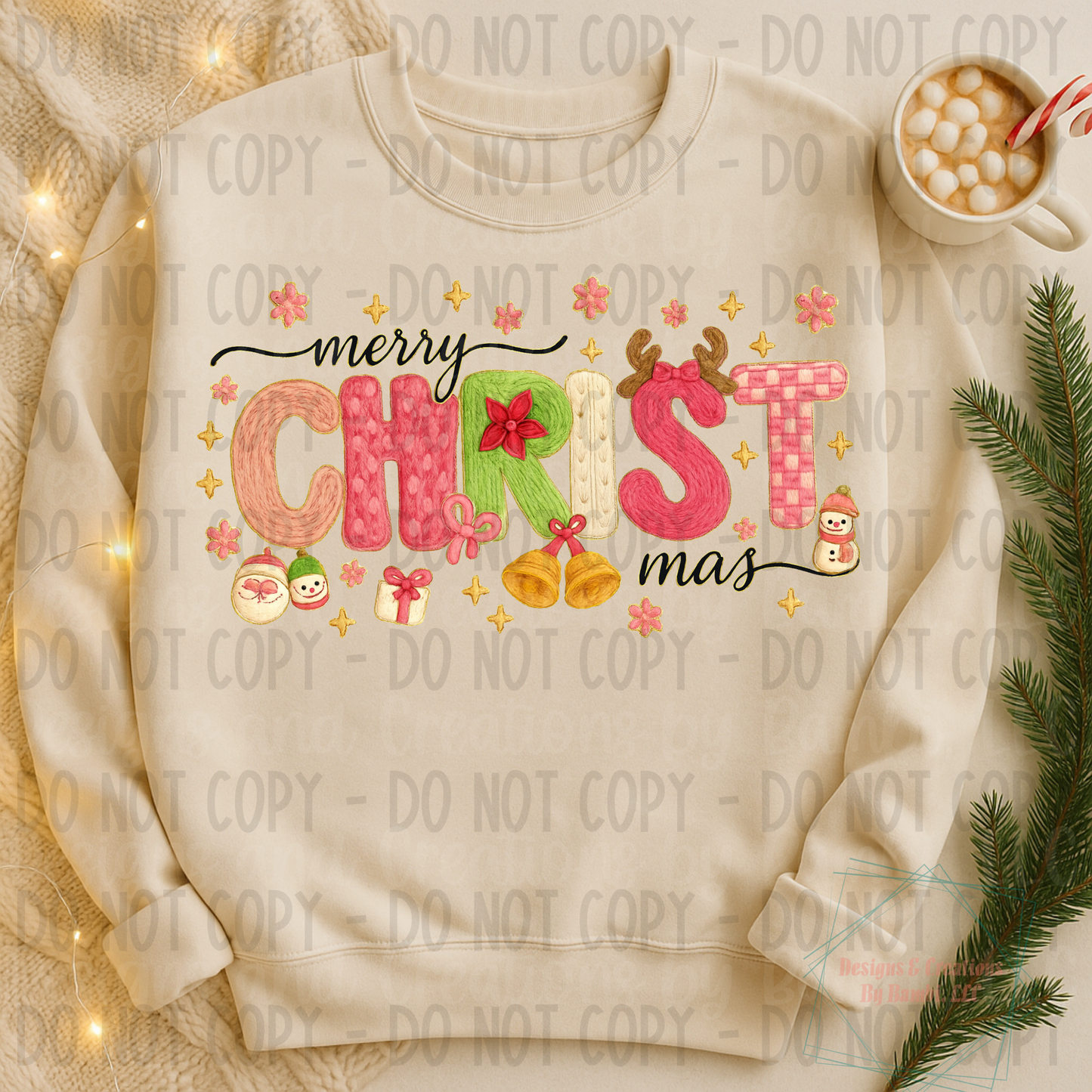 Faux Yarn Merry CHRISTmas Pink