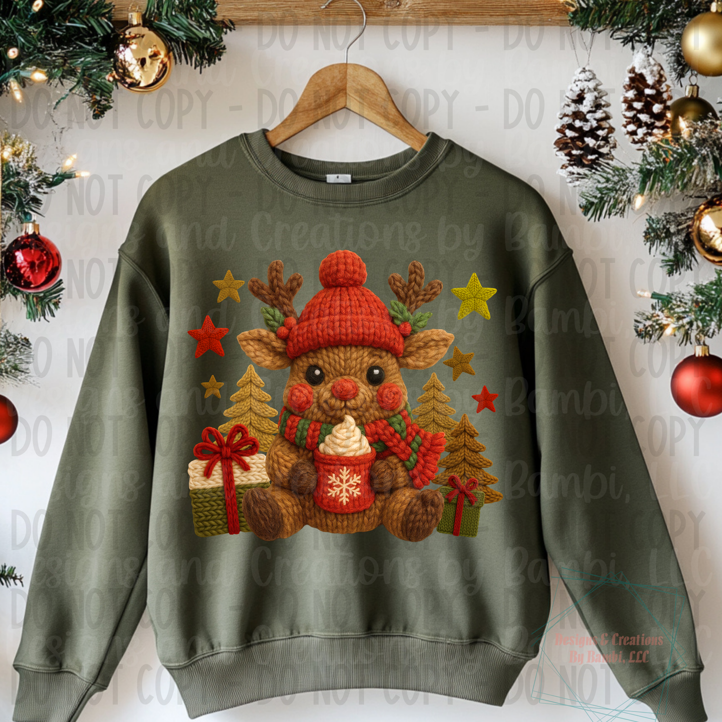 Faux Knit Festive Reindeer with Cocoa
