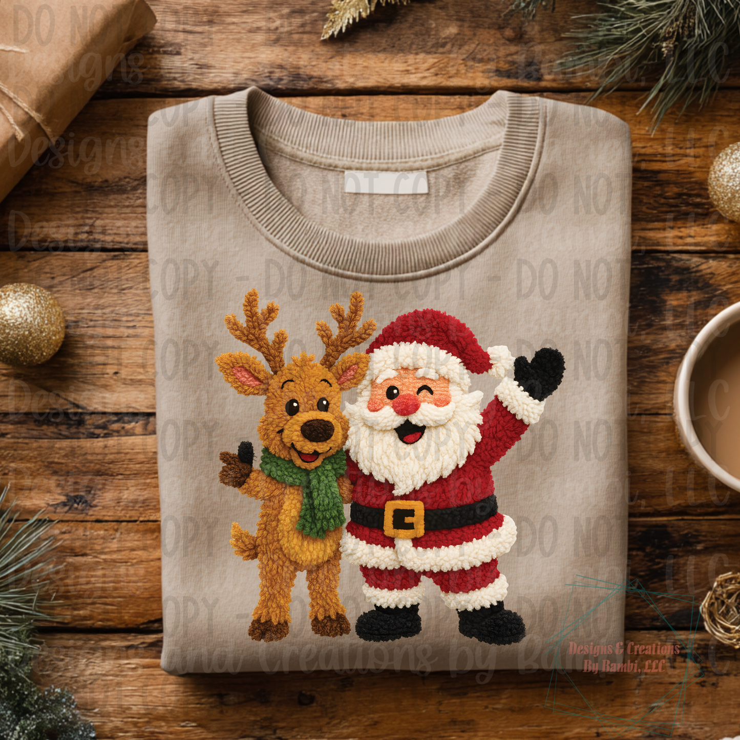 Faux Knit Festive Santa with Reindeer