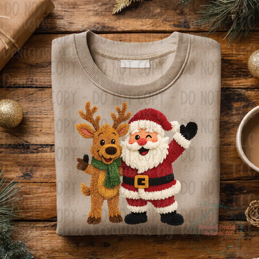 Faux Knit Festive Santa with Reindeer