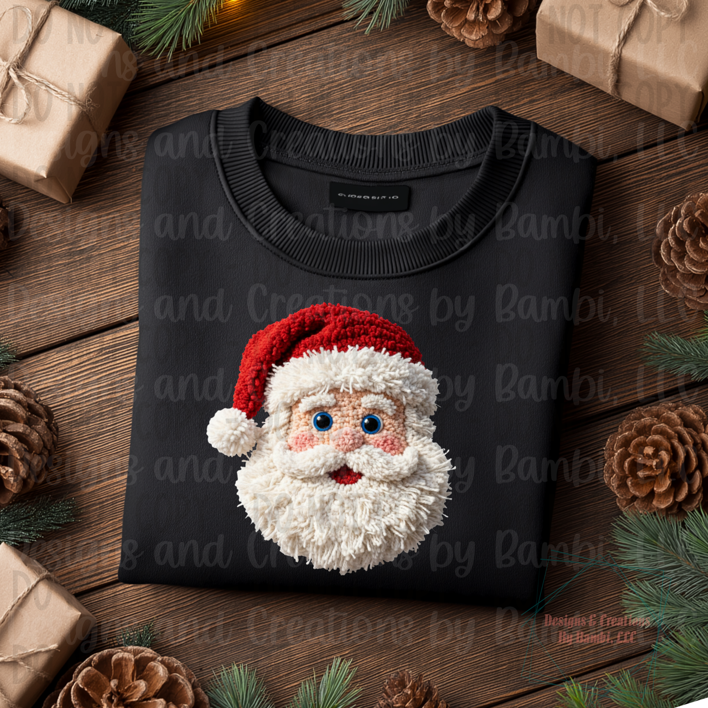 Faux Knit Single Santa Face with Red Hat