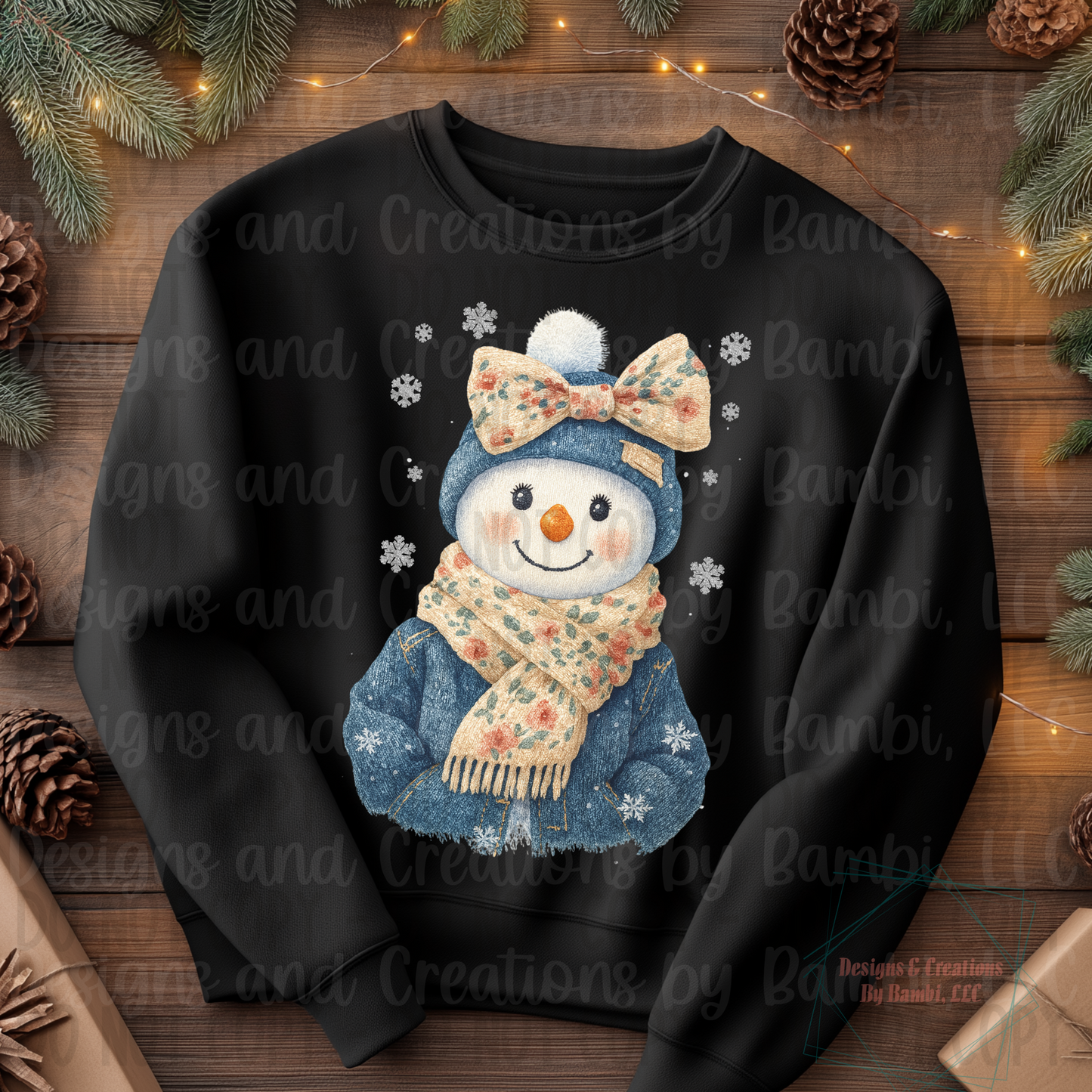 Faux Yarn Festive Blue Jean Snowman