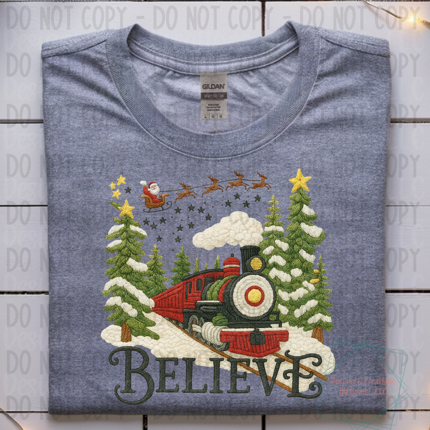 Faux Yarn Believe with Train Christmas