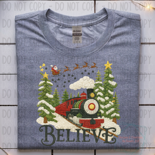 Faux Yarn Believe with Train Christmas