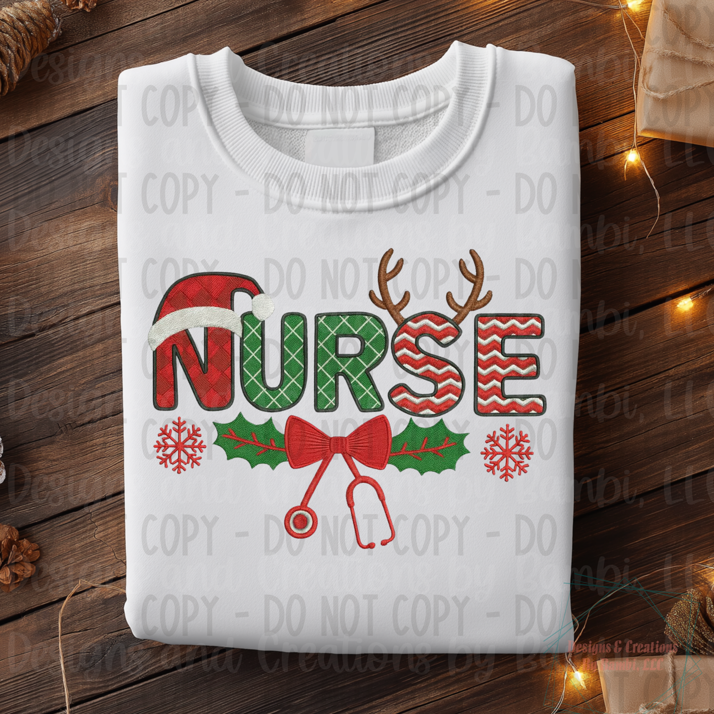 Faux Embroidery Festive Christmas Nurse