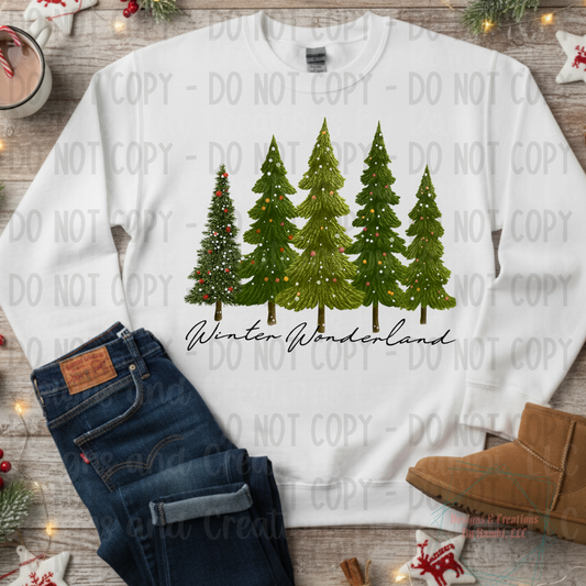 Faux Knit Cluster of Trees Black Font