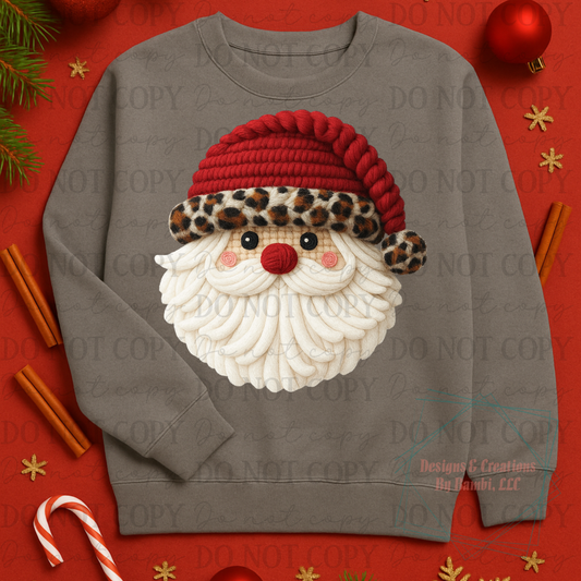 Faux Yarn Santa Face with Leopard