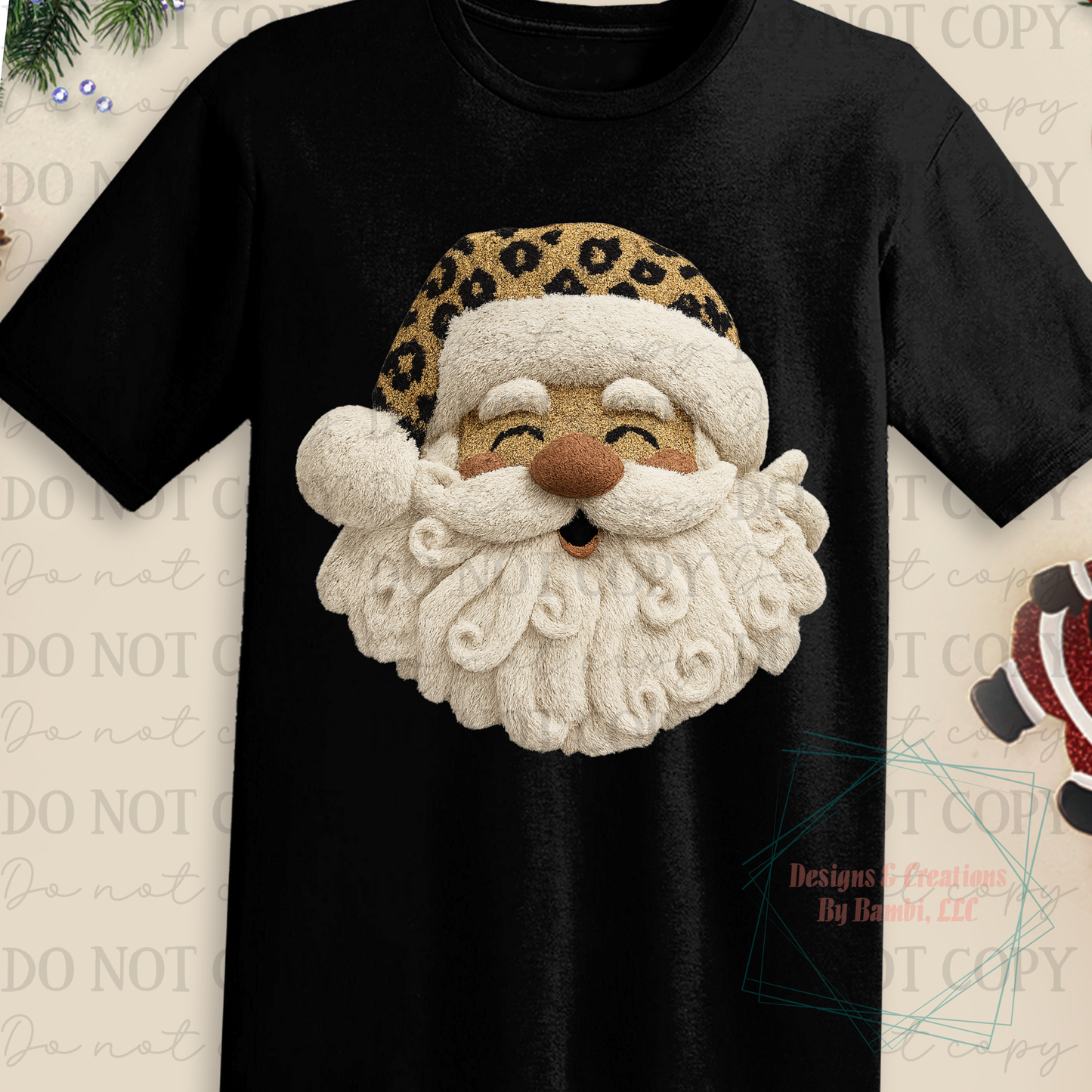 Faux Yarn Smiling Santa with Leopard