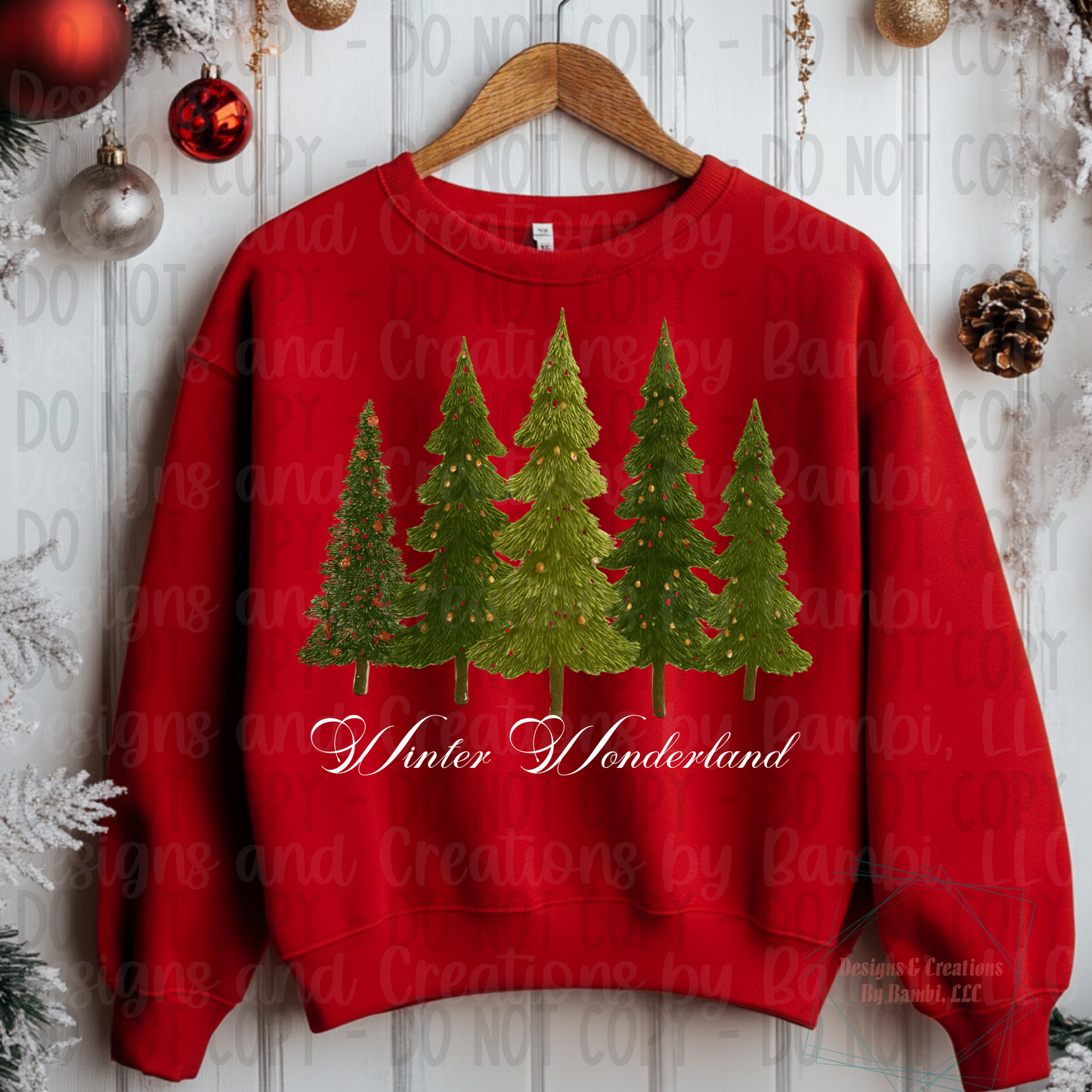 Faux Knit Cluster of Trees White Font