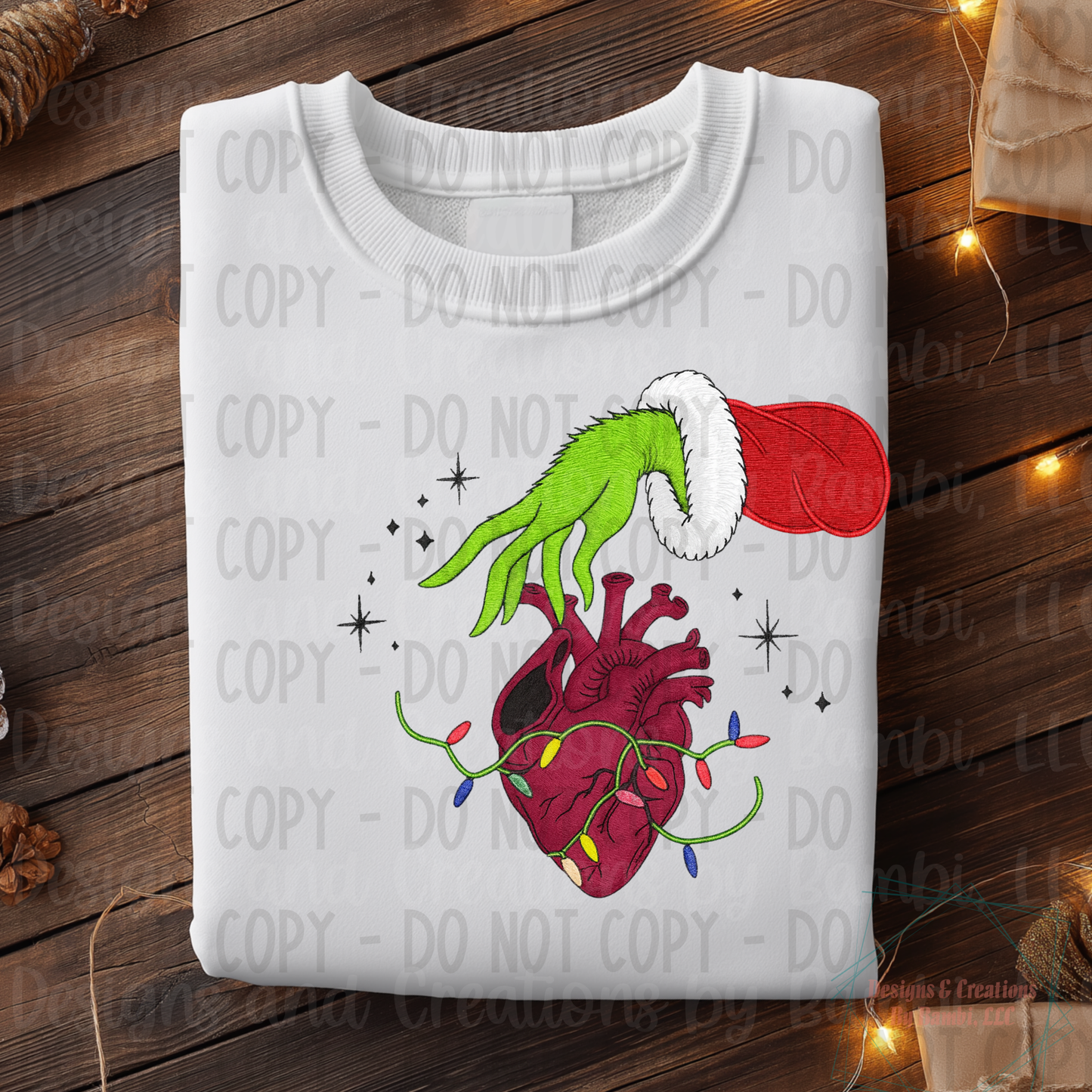 Faux Embroidery Heart Festive Green Guy