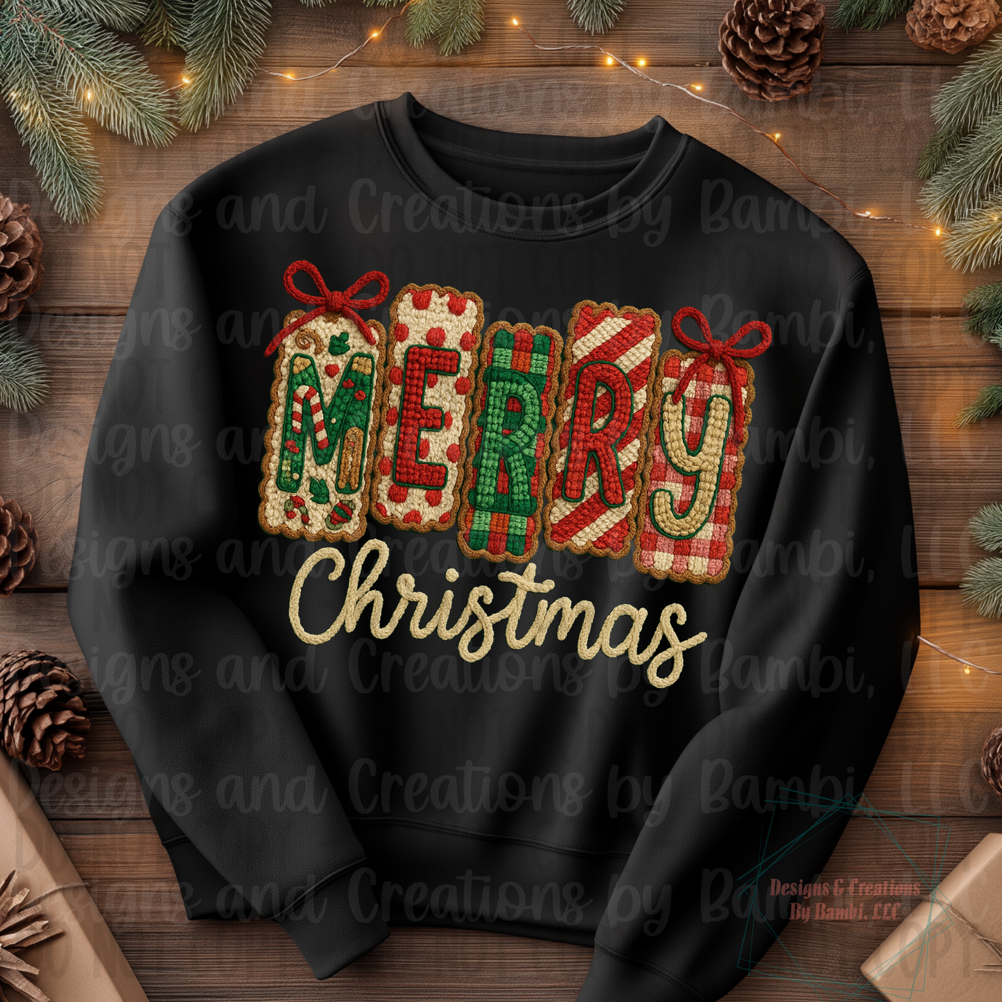Faux Knit Merry Christmas Block Letters