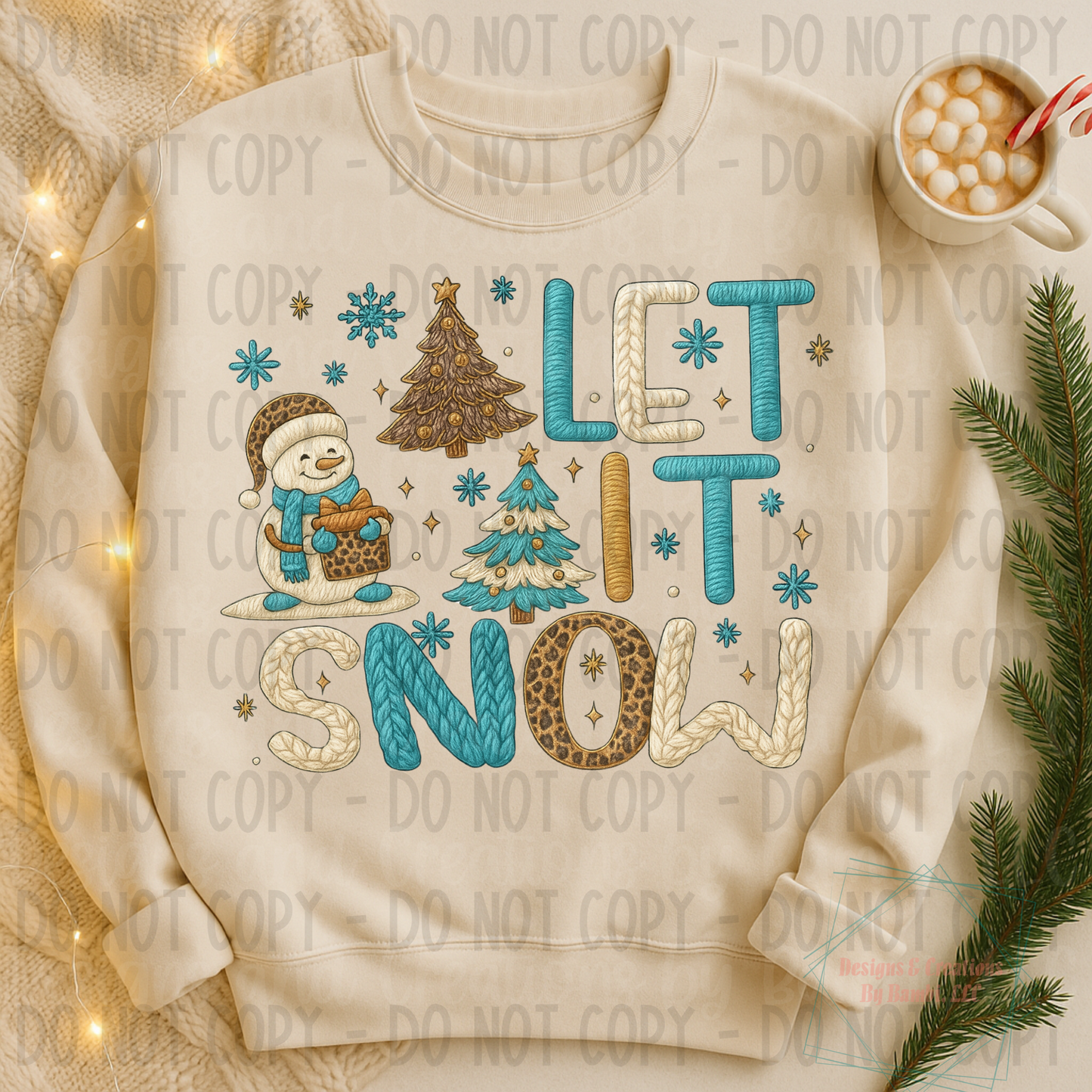 Faux Knit Let It Snow Leopard and Blue