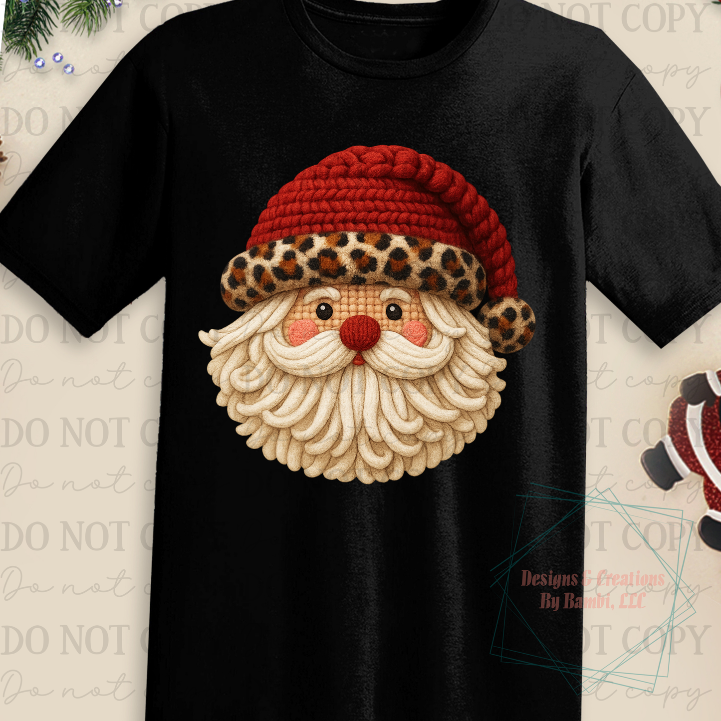 Faux Yarn Santa with Leopard