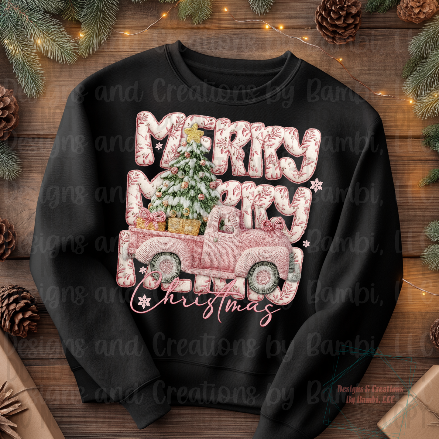 Faux Yarn Stacked Merry Pink Christmas