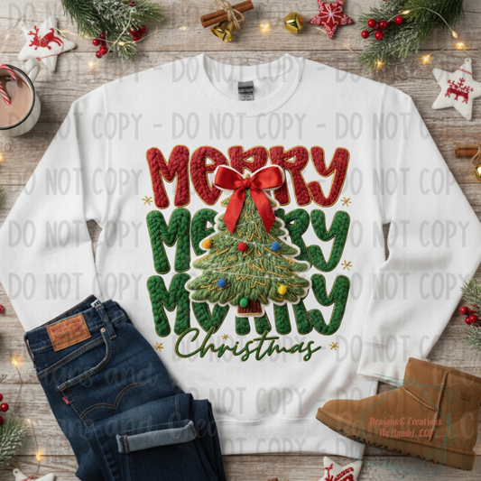 Faux Knit Red-Green Stacked Merry with Tree