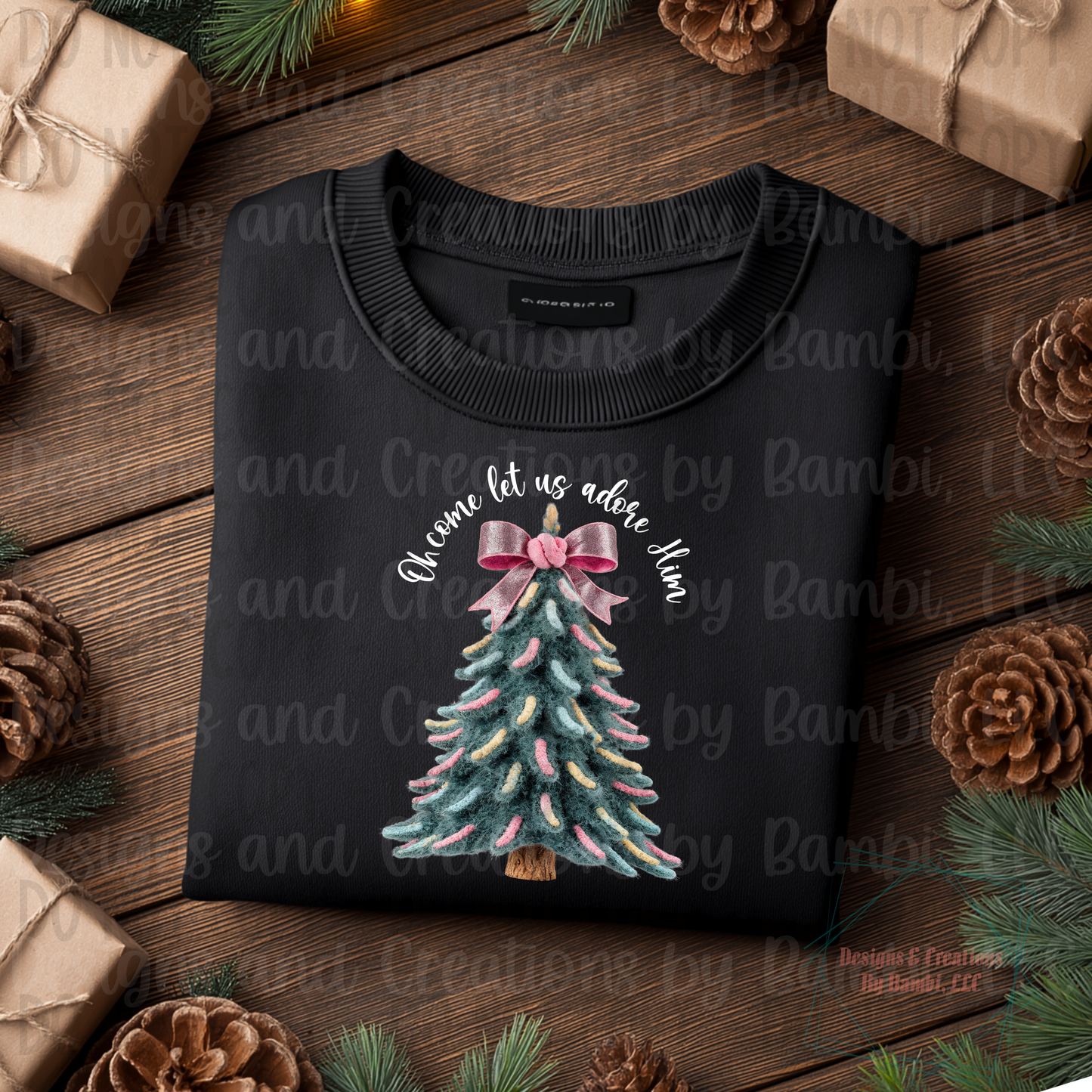 Faux Knit Tree Oh Come Let Us Adore Him