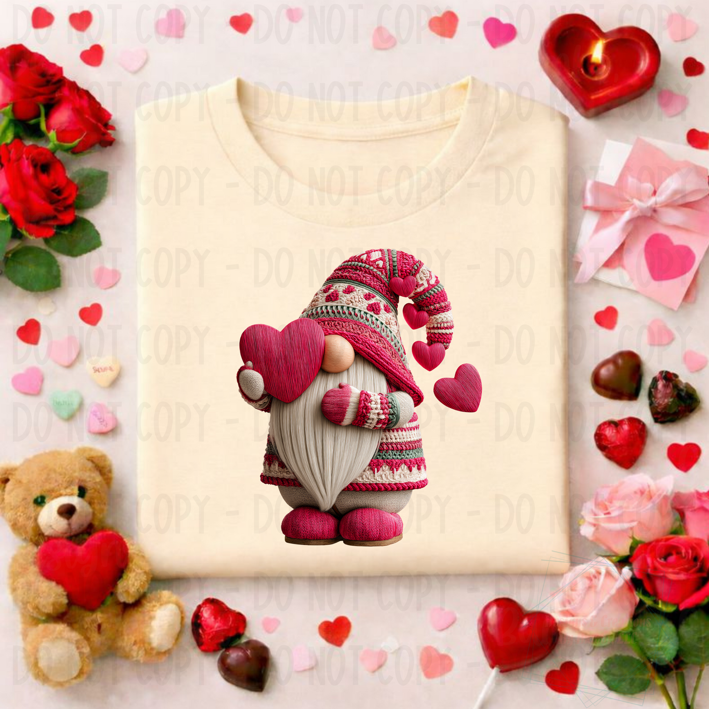 Faux Crochet Valentine Gnome and Pink Heart
