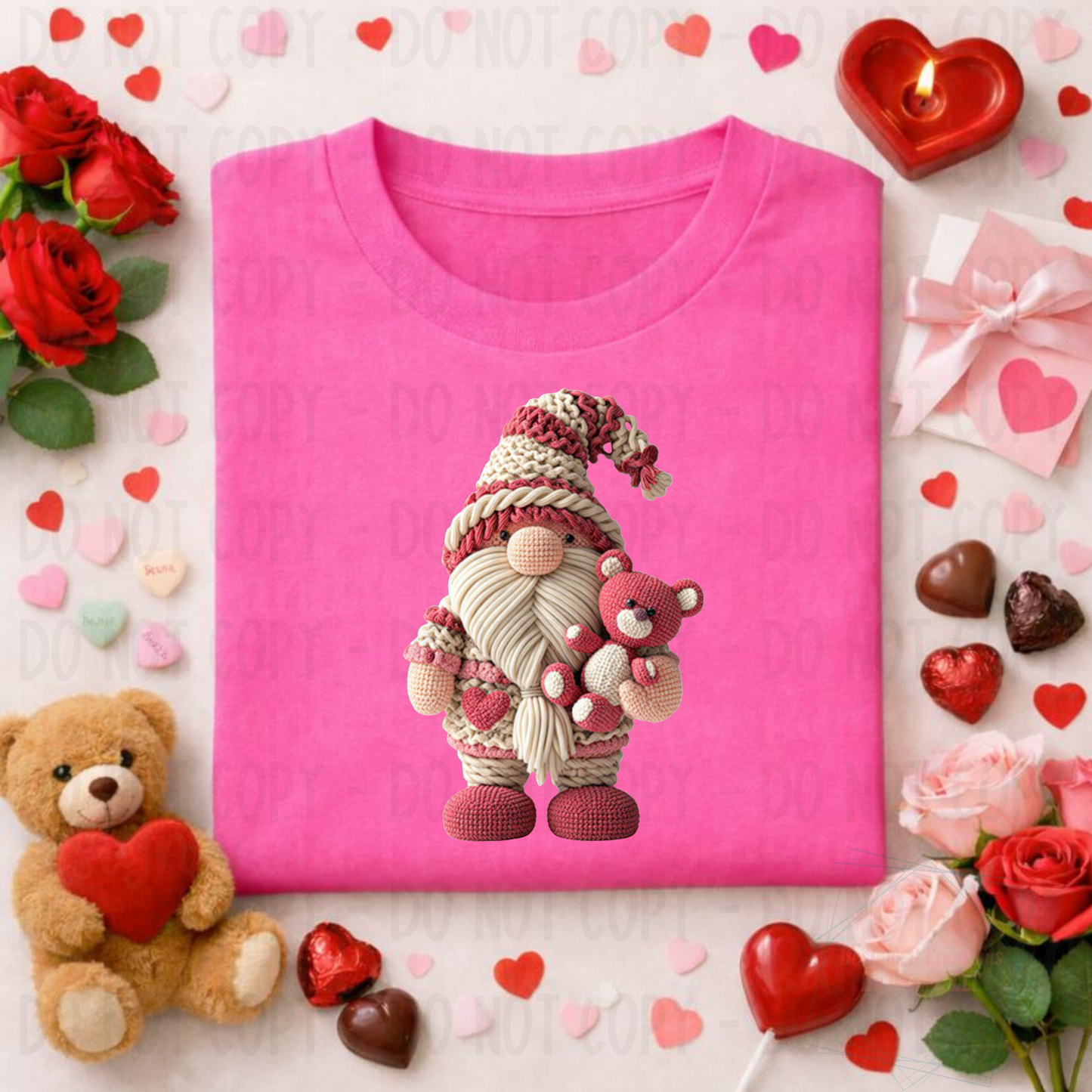 Faux Crochet Valentine Gnome and Teddy Bear
