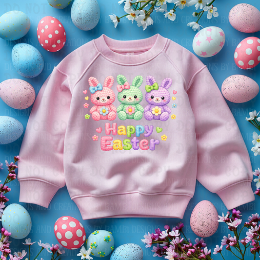 Faux Crochet Pastel Trio Bunnies Happy Easter