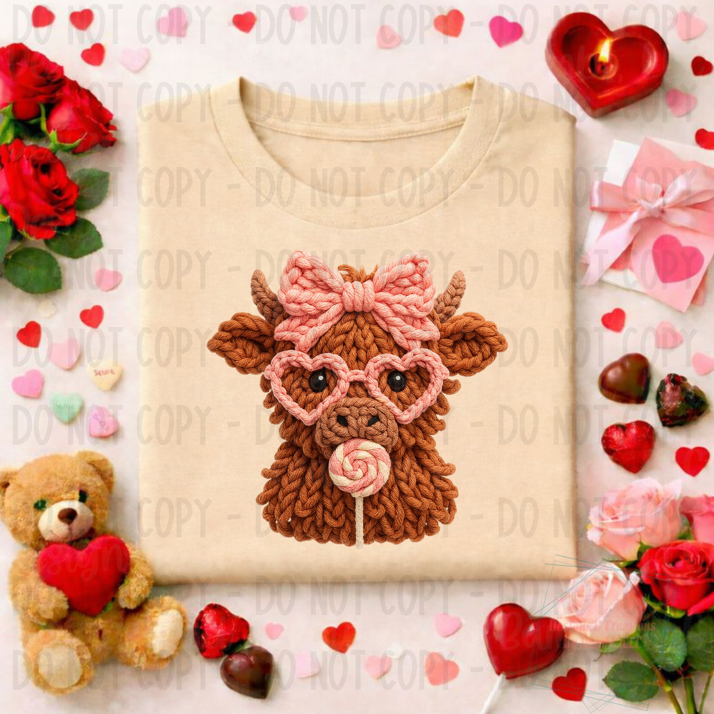 Faux Crochet Shaggy Valentine Highland Cow
