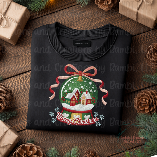 Faux Embroidery Merry Christmas Globe