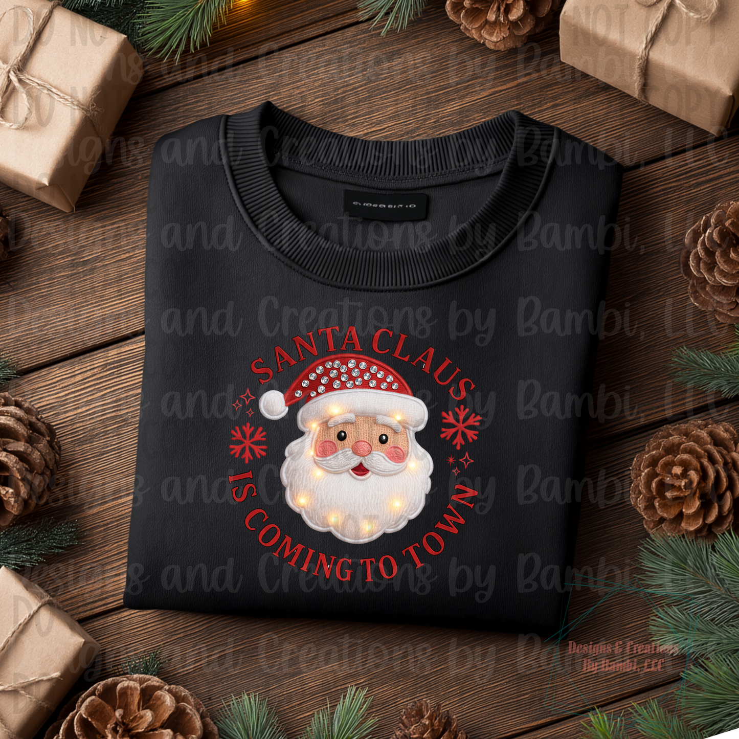 Faux Embroidery Santa Claus Coming to Town