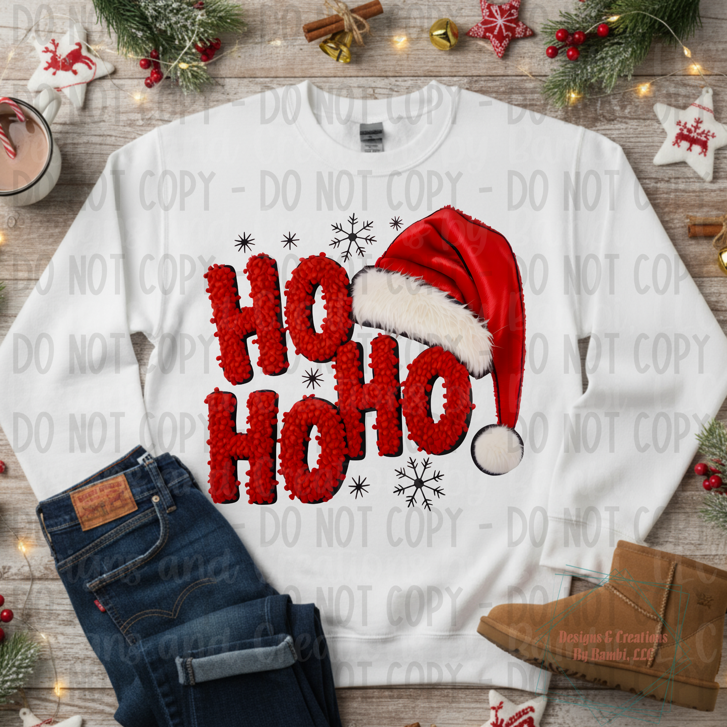 Faux Fuzzy Yarn Ho Ho Ho with Santa Hat