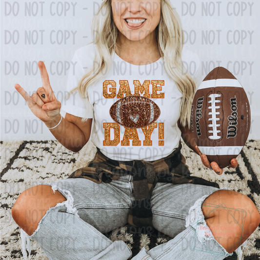 Faux Glitter Orange Football Game Day