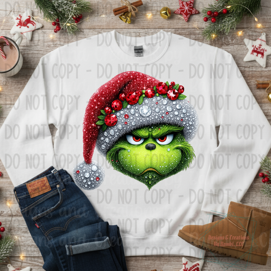 Faux Glitter and Stones Christmas Green Guy
