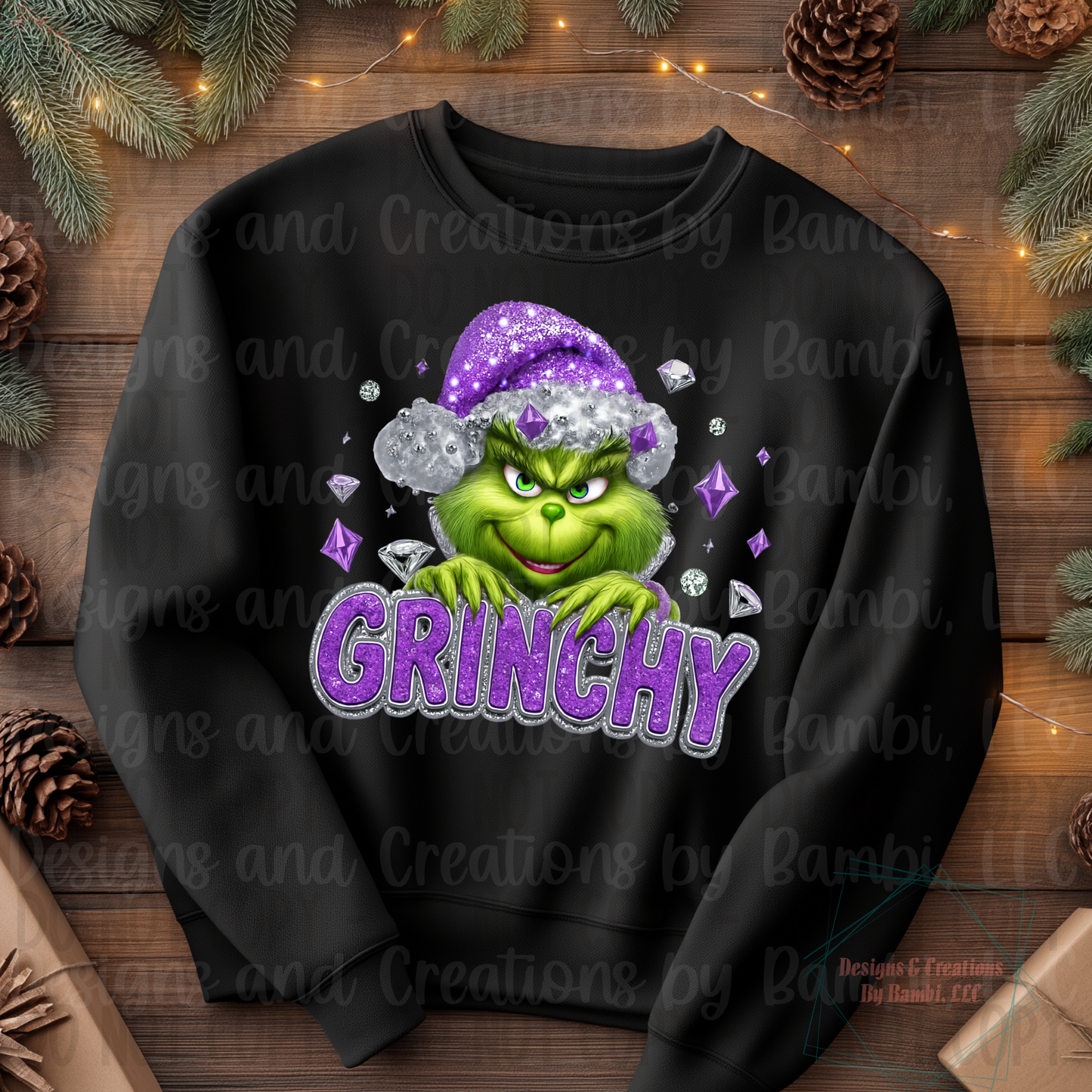 Faux Glitter Purple Christmas Green Guy
