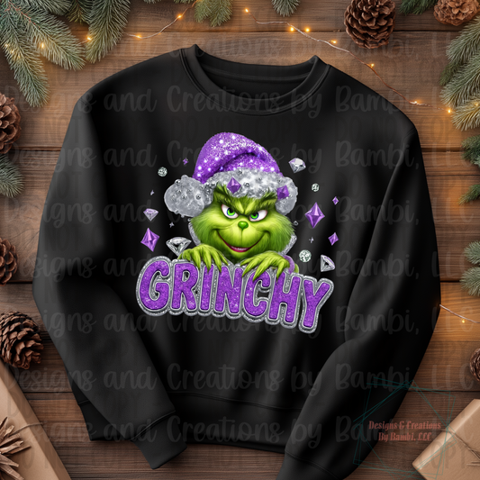 Faux Glitter Purple Christmas Green Guy
