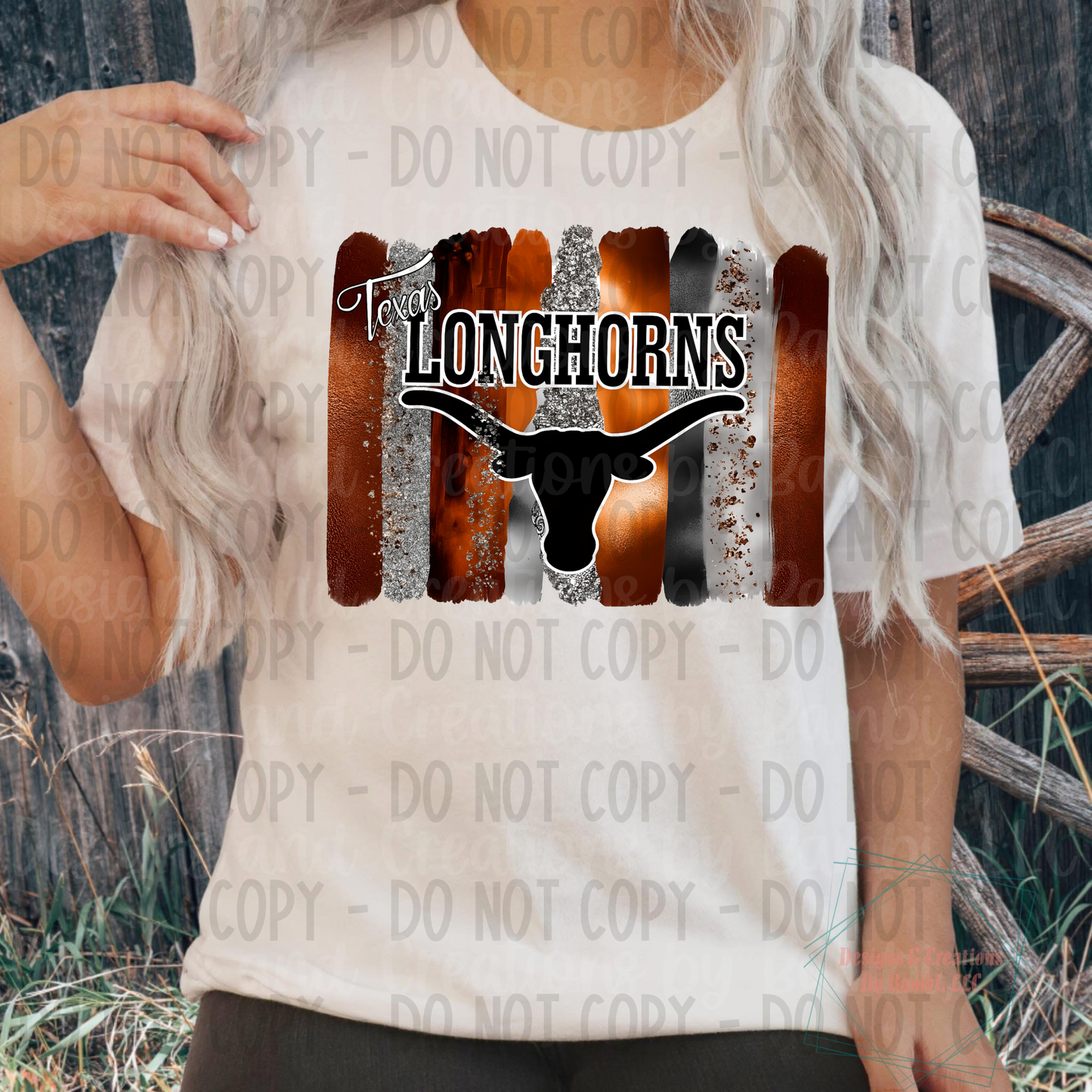 Faux Glitter Brushstrokes Orange and Black Longhorns