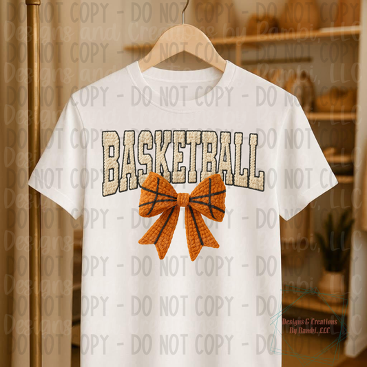 Faux Knit Basketball Word with Bow