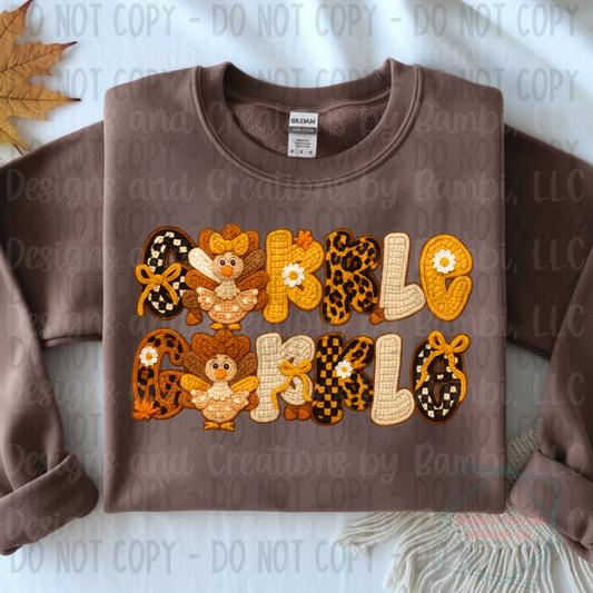 Faux Knit Gobble Gobble Leopard and Yellow