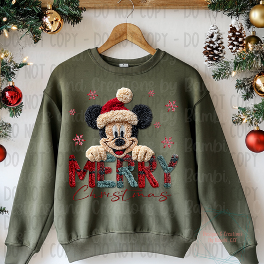 Faux Knit Merry Christmas Cartoon Mr Mouse
