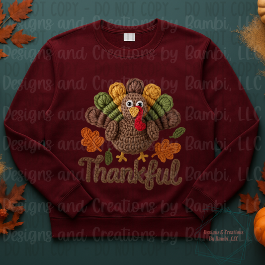 Faux Knit Thankful Turkey Brown Font