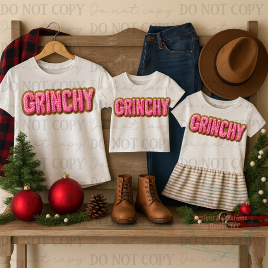 Faux Yarn Grinchy In Pink with Gold Border