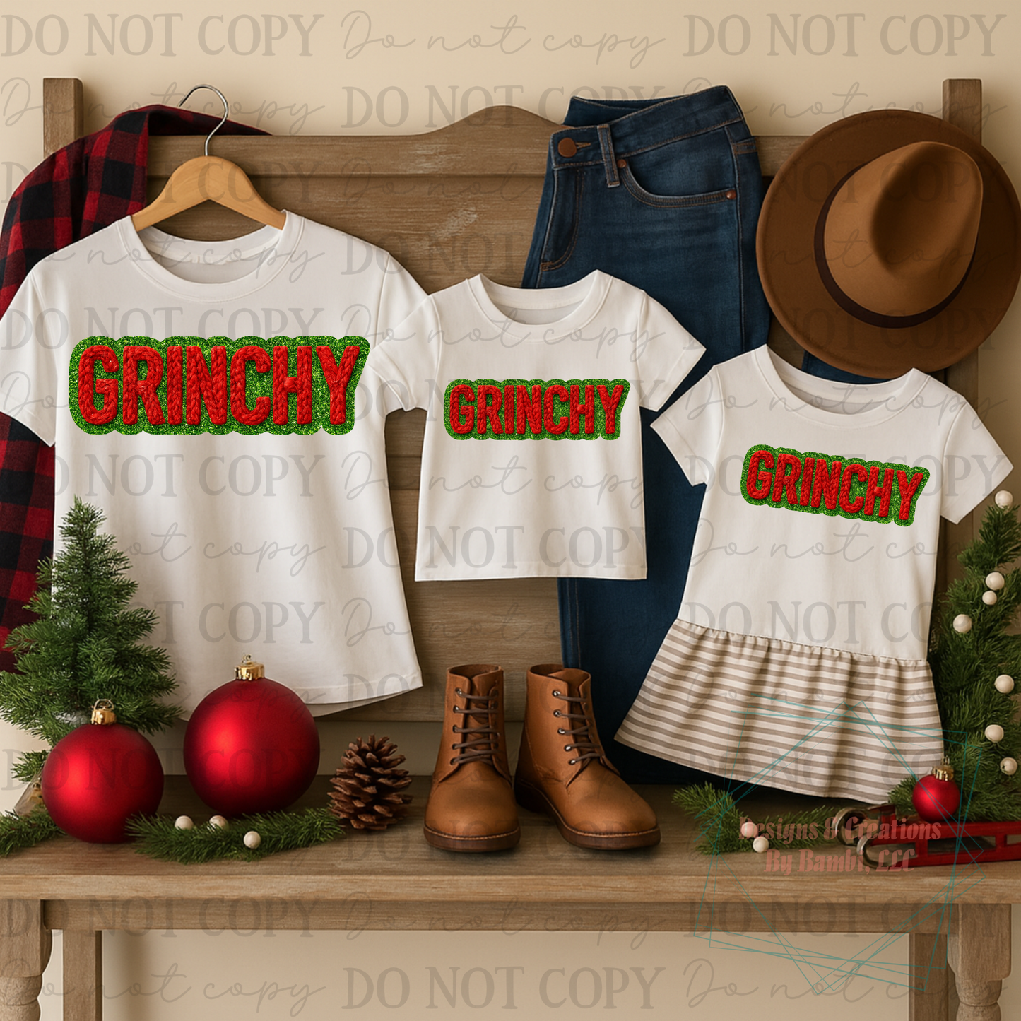 Faux Yarn Grinchy in Red with Green Border