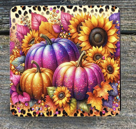Fall Pumpkins and Leopard Coaster