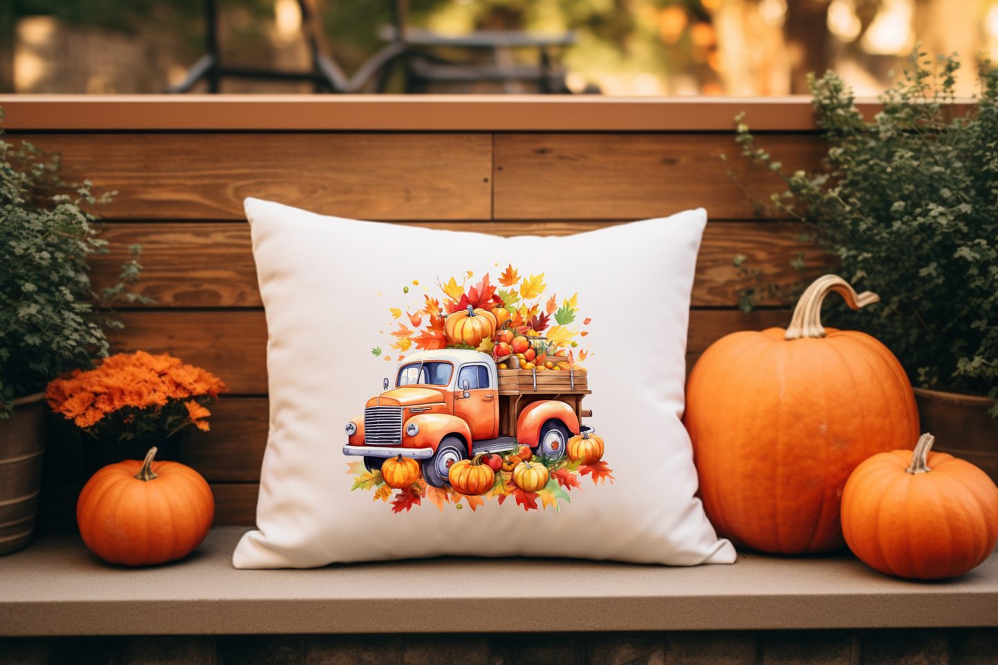 Fall Scene with Orange Truck Throw Pillow Covering