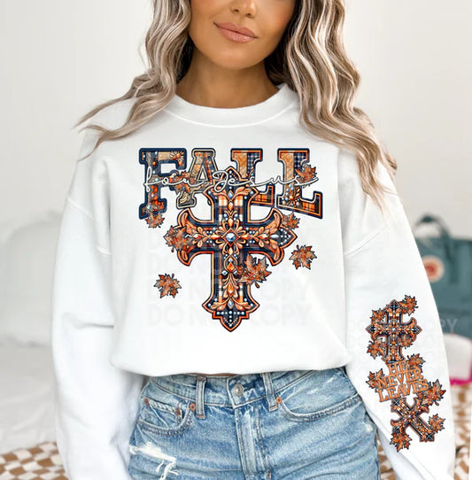 Fall for Jesus Cross Embroidery FRONT ONLY AVAILABLE