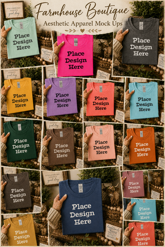 Farmhouse Boutique Aesthetic Apparel Mock Ups (Bella Canvas, Comfort Color, and Gildan Brand)