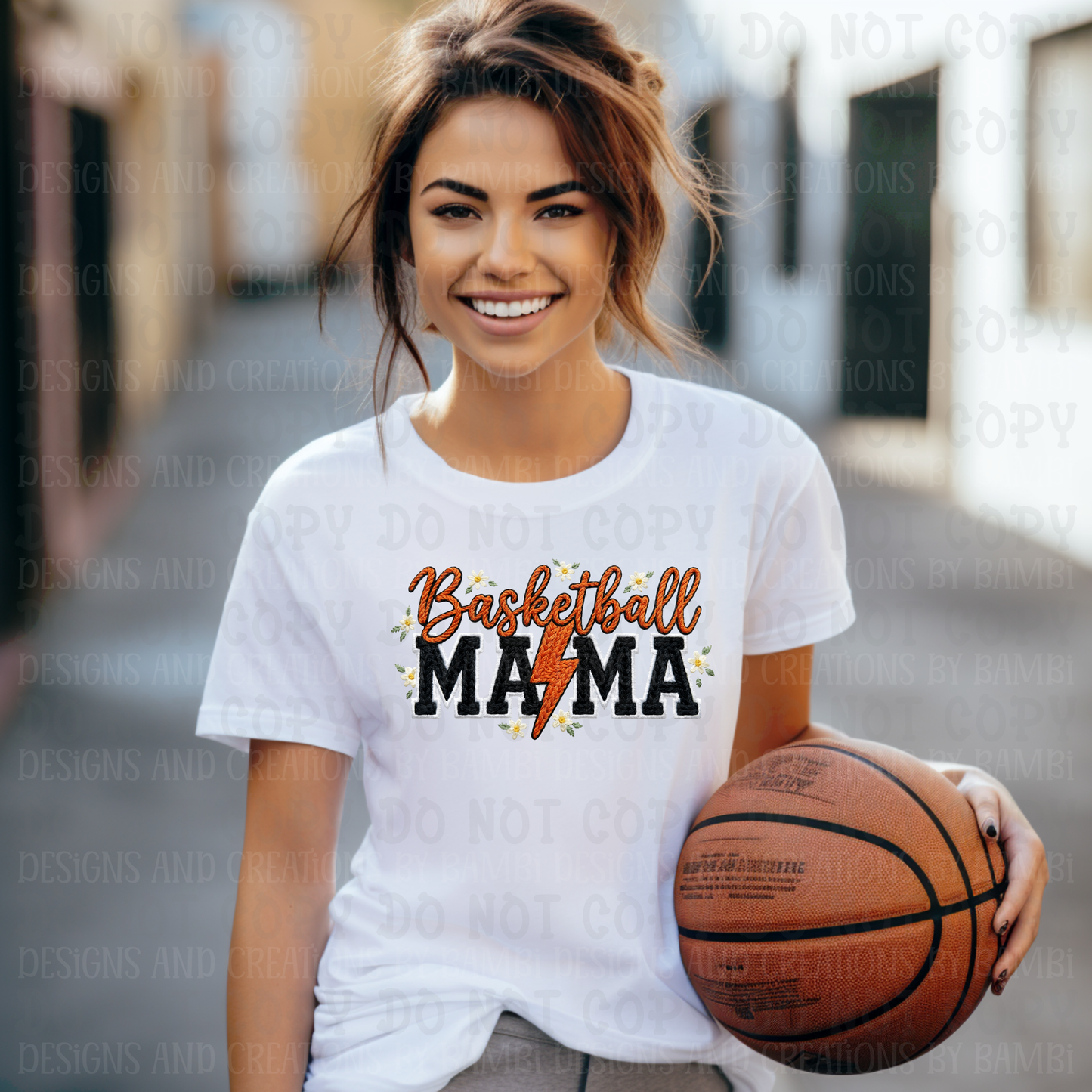 Faux Embroidery/Yarn Basketball Mama with Lightening Bolt