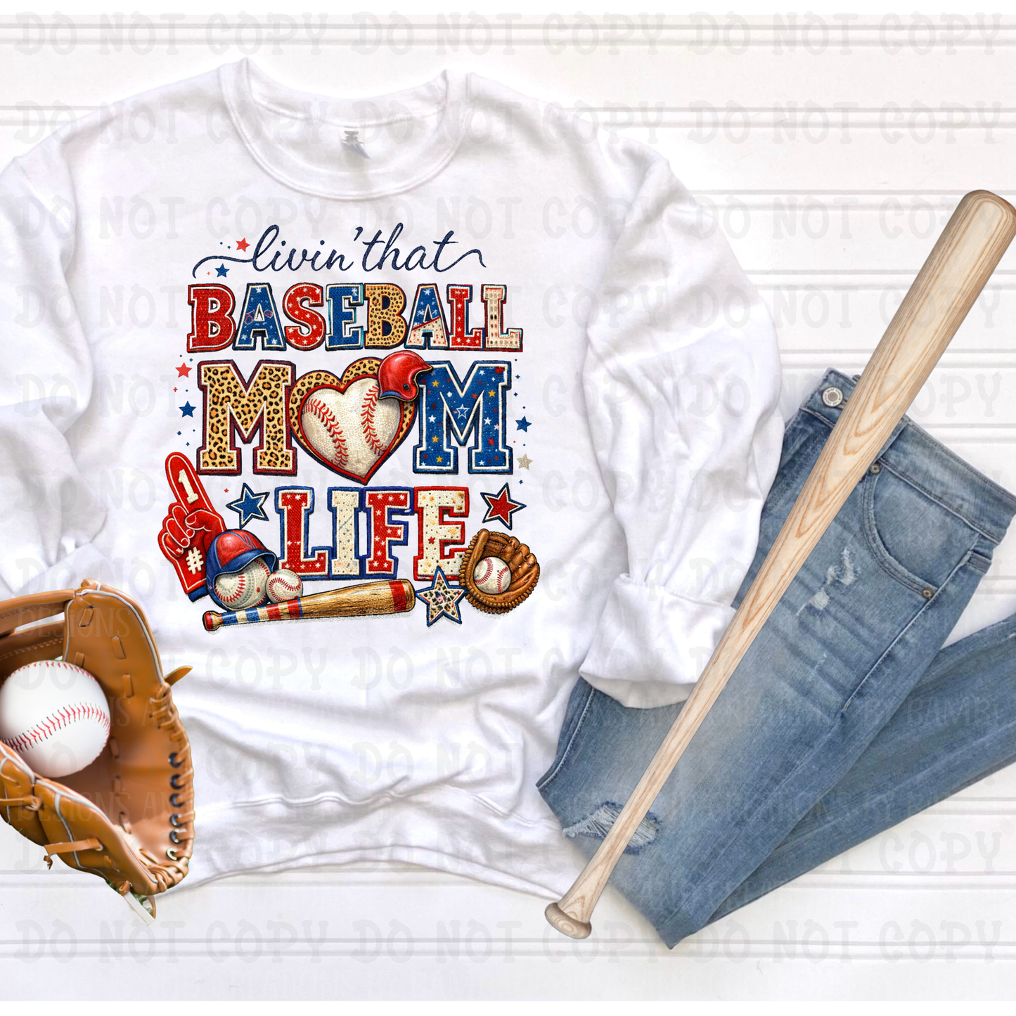 Faux Embroidery Baseball Mom Life with Leopard