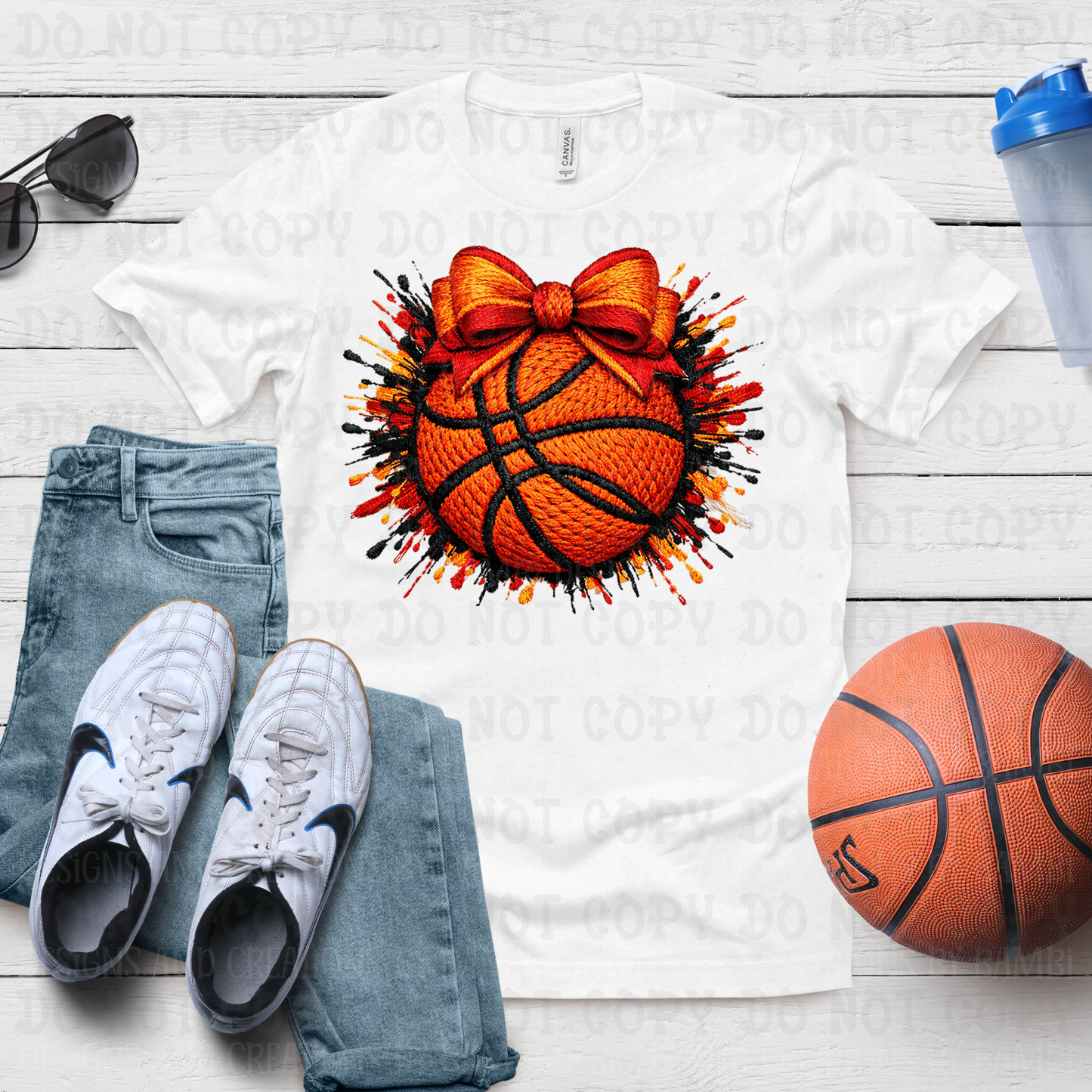 Faux Embroidery Basketball with Splatter Paint