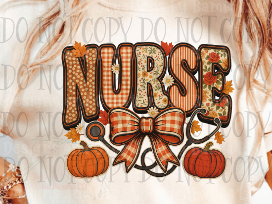 Faux Embroidery  Brown Outline Fall Nurse