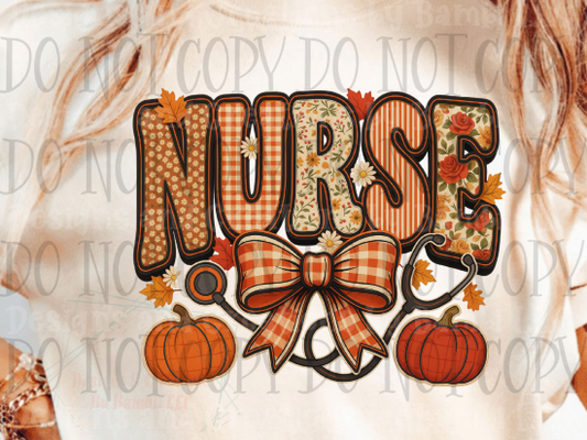 Faux Embroidery  Brown Outline Fall Nurse