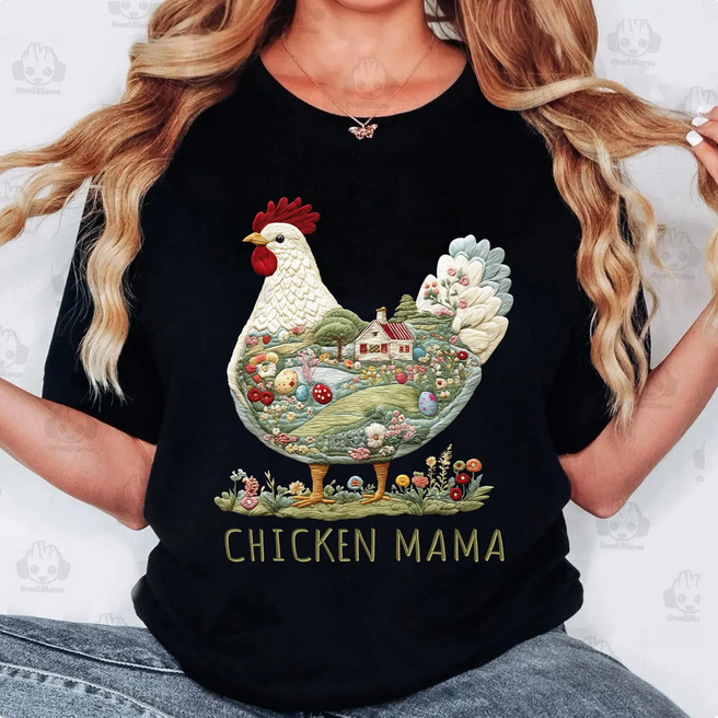 Faux Embroidery Chicken Mama