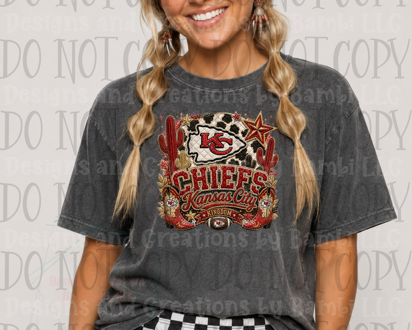 Faux Embroidery Chiefs with Cow Print